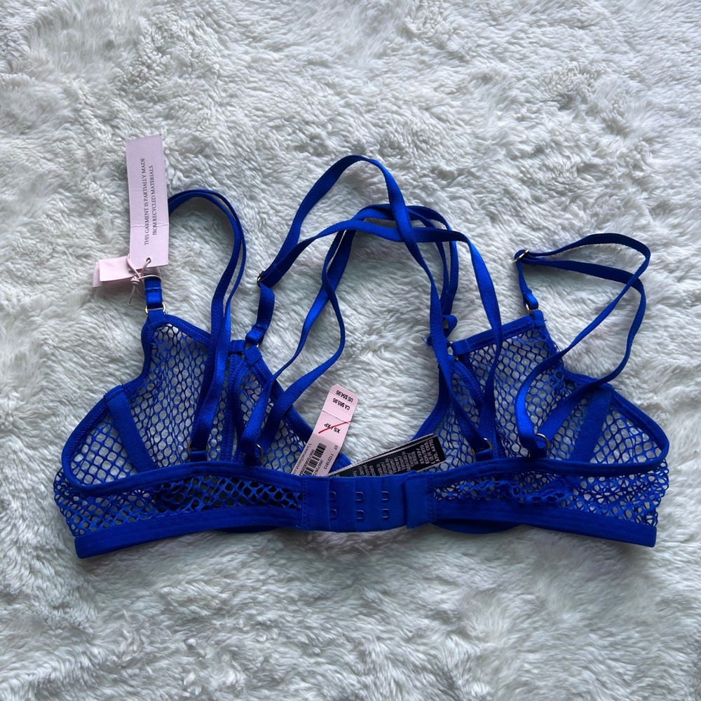 Victoria's Secret Royal Blue Fishnet Mesh Unlined Strappy Bralette XS 11221813 - Picture 5 of 9
